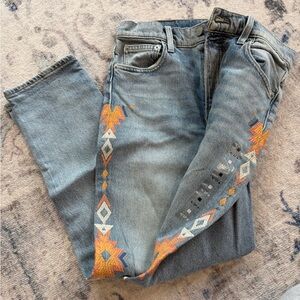 Lucky Brand Blue Jeans with Orange Embroidery